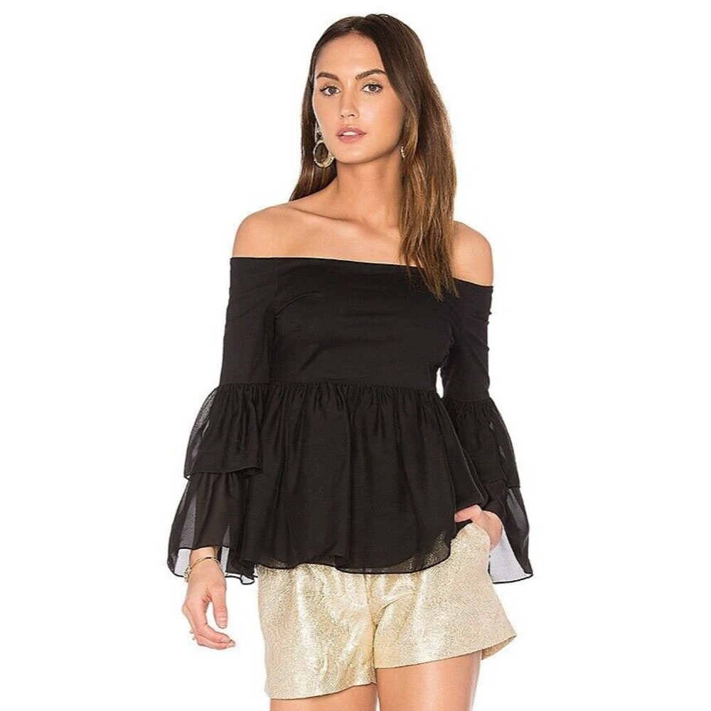 Rachel Zoe Charlotte Top Size 2 Women black off shoulder tiered statement sleeve